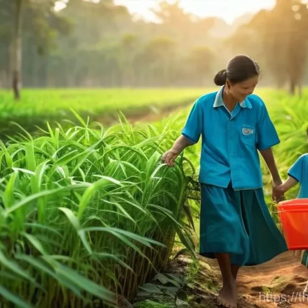 서식지 회복의 윤리적 고려사항 - **Prompt:** A vibrant scene in a lush, reforested area of rural Thailand. Thai villagers of various ...