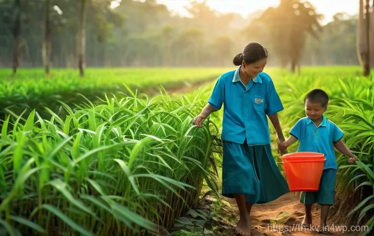 서식지 회복의 윤리적 고려사항 - **Prompt:** A vibrant scene in a lush, reforested area of rural Thailand. Thai villagers of various ...