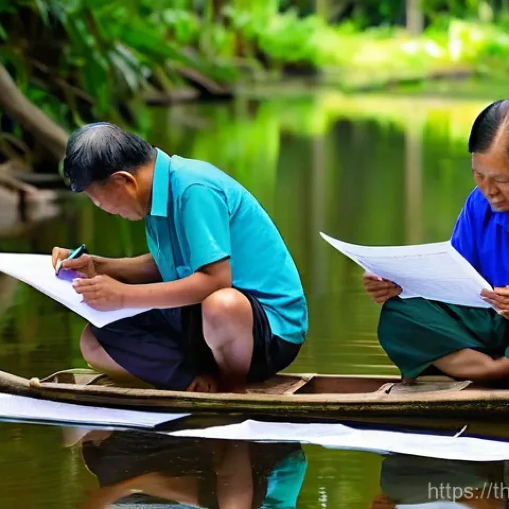 서식지 회복을 위한 지역 자원 지도 작성 - **Prompt:** A multi-generational Thai community actively engaged in mapping local natural resources....