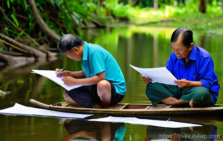 서식지 회복을 위한 지역 자원 지도 작성 - **Prompt:** A multi-generational Thai community actively engaged in mapping local natural resources....