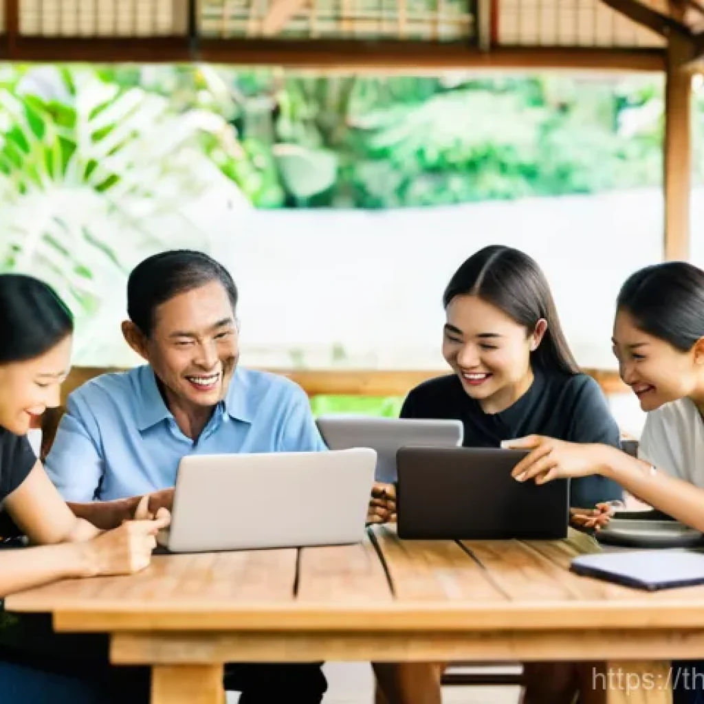 서식지 회복을 위한 온라인 커뮤니티 구축 - **Prompt:** A diverse group of Thai individuals, ranging from young adults to older adults, are gath...