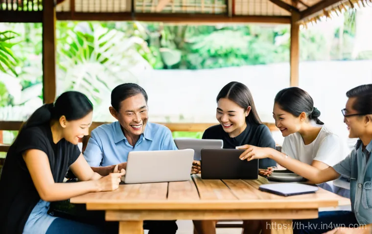 서식지 회복을 위한 온라인 커뮤니티 구축 - **Prompt:** A diverse group of Thai individuals, ranging from young adults to older adults, are gath...