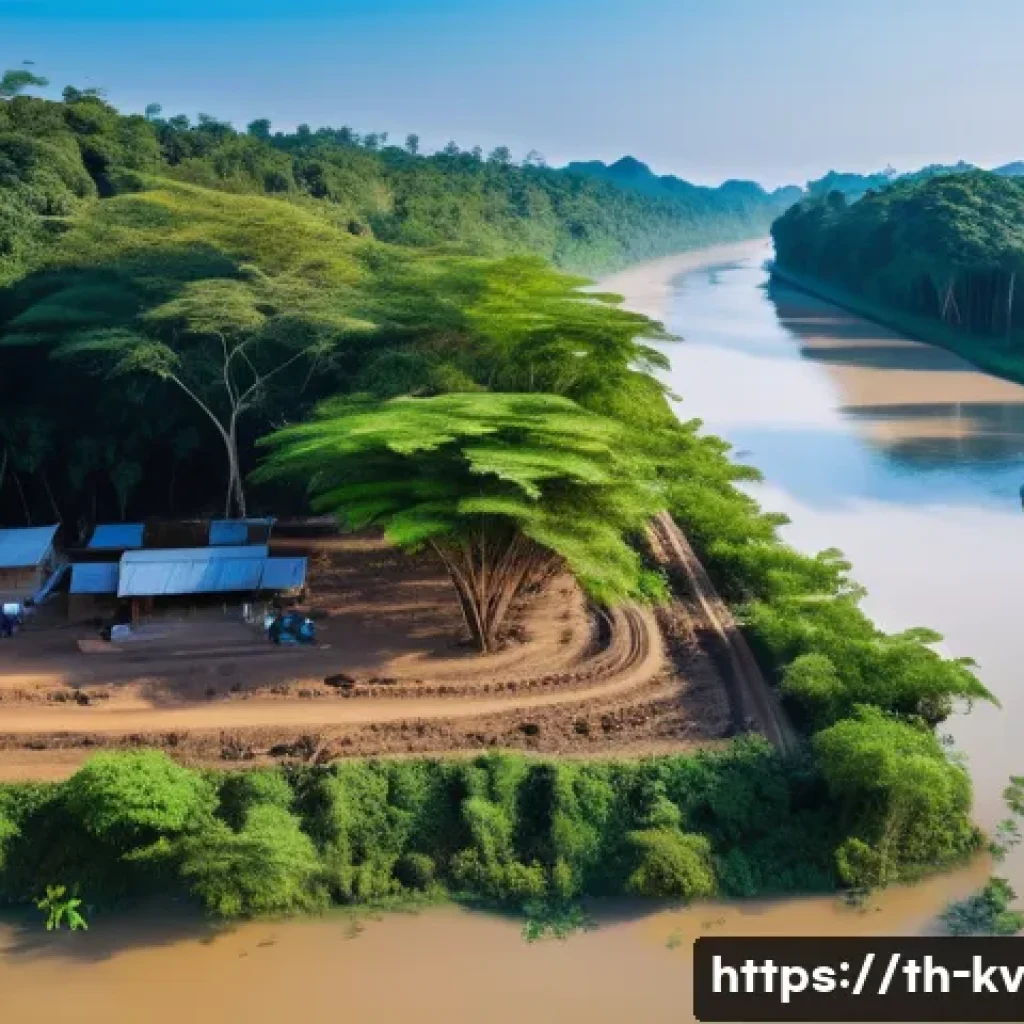 서식지 회복 프로젝트의 운영 모델 - A detailed aerial view of a rural Thai forest restoration site during early morning, showing local c...