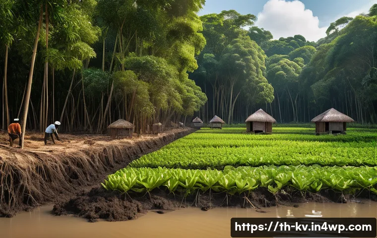서식지 회복 프로젝트에서의 과학적 접근 - A detailed scene of a sustainable habitat restoration project in a tropical mangrove forest in Thail...