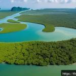 Home 22 서식지 회복 프로젝트에서의 통계 활용 - A detailed aerial view of a thriving mangrove forest restoration project in southern Thailand, featu...