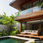 Home 23 효과적인 서식지 회복을 위한 교육 자료 - A modern Thai eco-friendly house exterior during daytime, showcasing sustainable building materials ...