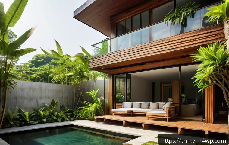 효과적인 서식지 회복을 위한 교육 자료 - A modern Thai eco-friendly house exterior during daytime, showcasing sustainable building materials ...