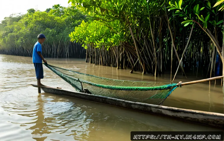 Home 17 서식지 회복의 경제적 이점 - Photorealistic coastal mangrove restoration in southern Thailand, healthy young mangrove forest besi...